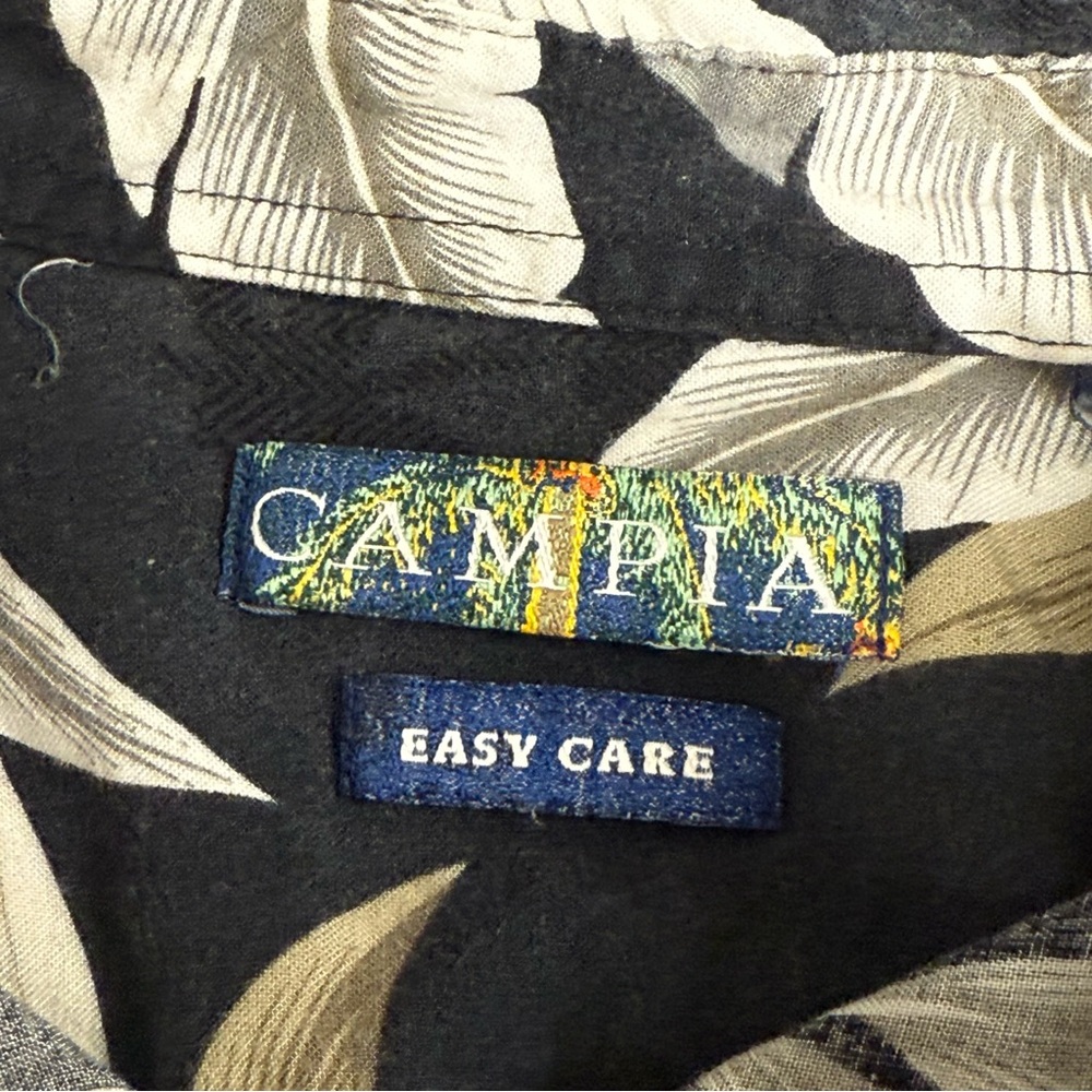 Campia Rayon Hawaiian Shirt XL | Black Tan Tropical Leaf Print Summer Cruise - Picture 6 of 9